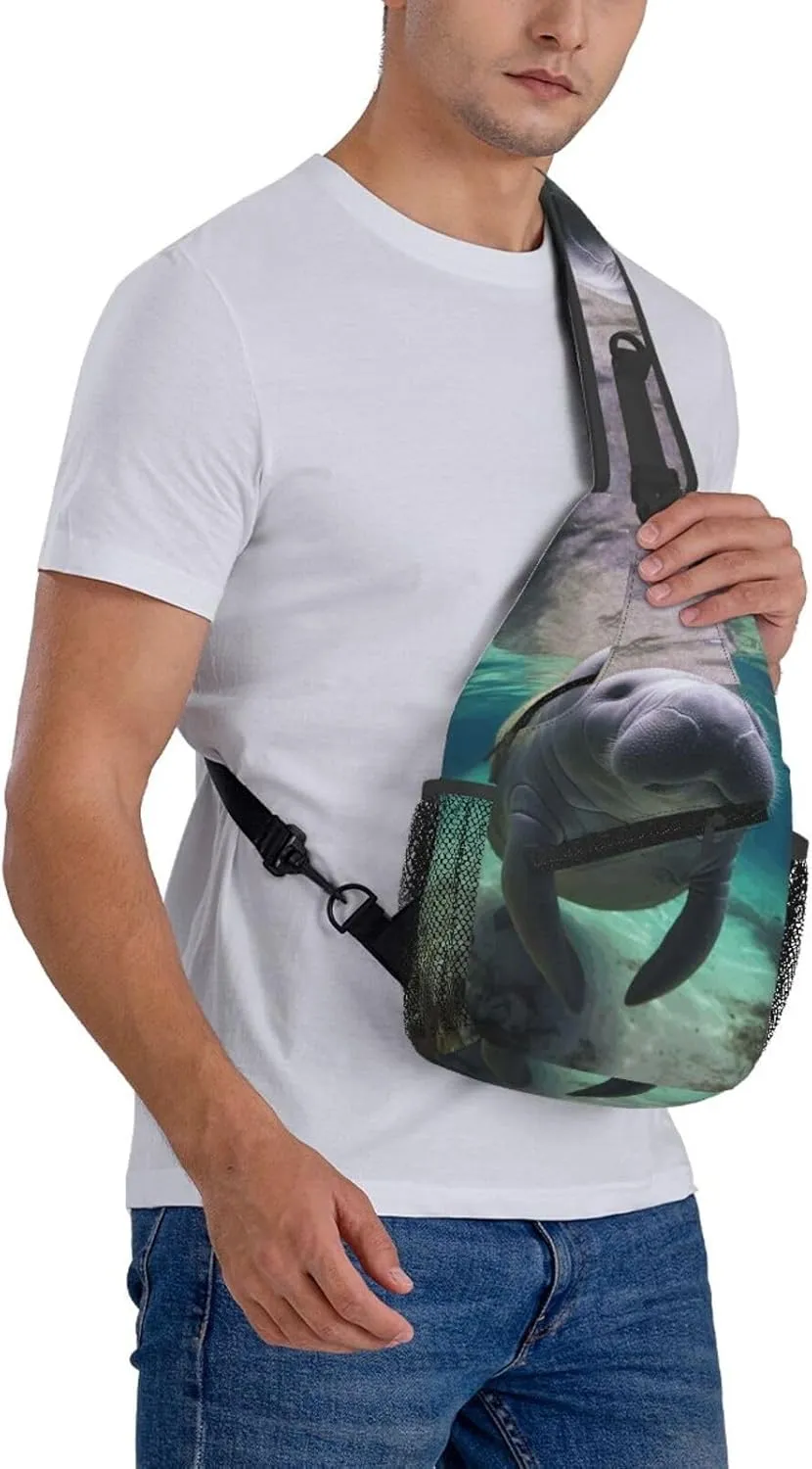 Cross Chest Bag Diagonally Sling Backpack Crossbody Shoulder Bag Cute Sea Animal Manatee Sling Bag Travel Hiking Daypack
