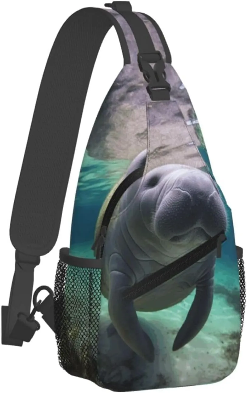 Cross Chest Bag Diagonally Sling Backpack Crossbody Shoulder Bag Cute Sea Animal Manatee Sling Bag Travel Hiking Daypack