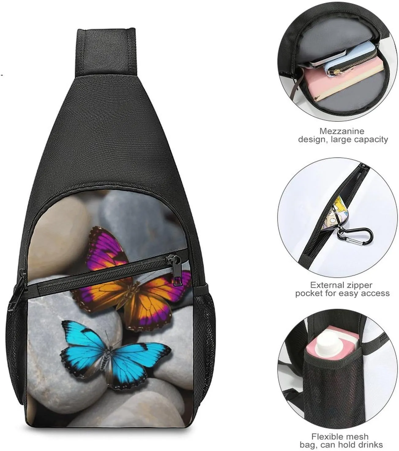Crossbody Bag for Women Men Sling Bag Colorful Buttons Chest Bag Crossbody Adjustable Shoulder Bag