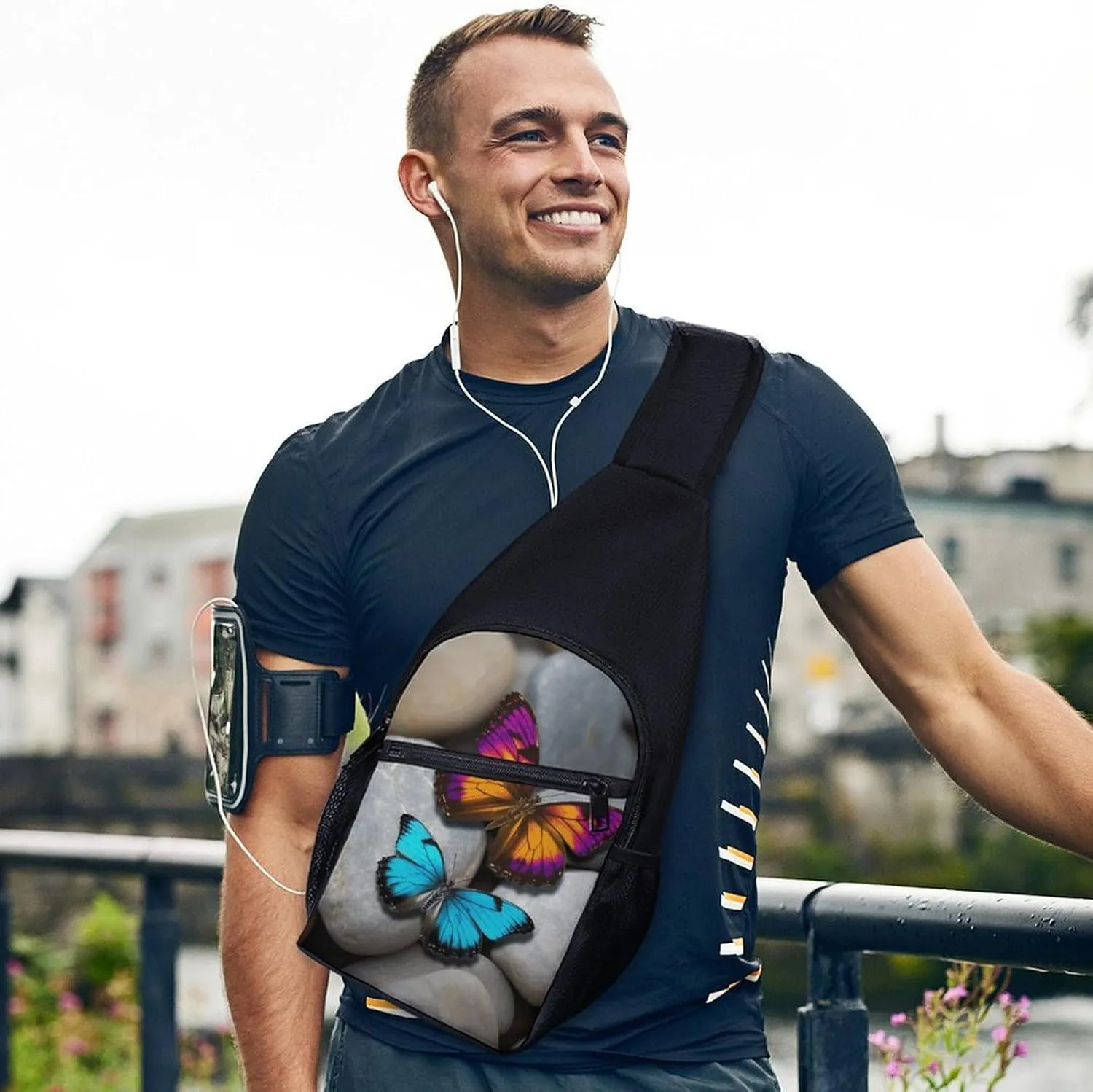 Crossbody Bag for Women Men Sling Bag Colorful Buttons Chest Bag Crossbody Adjustable Shoulder Bag
