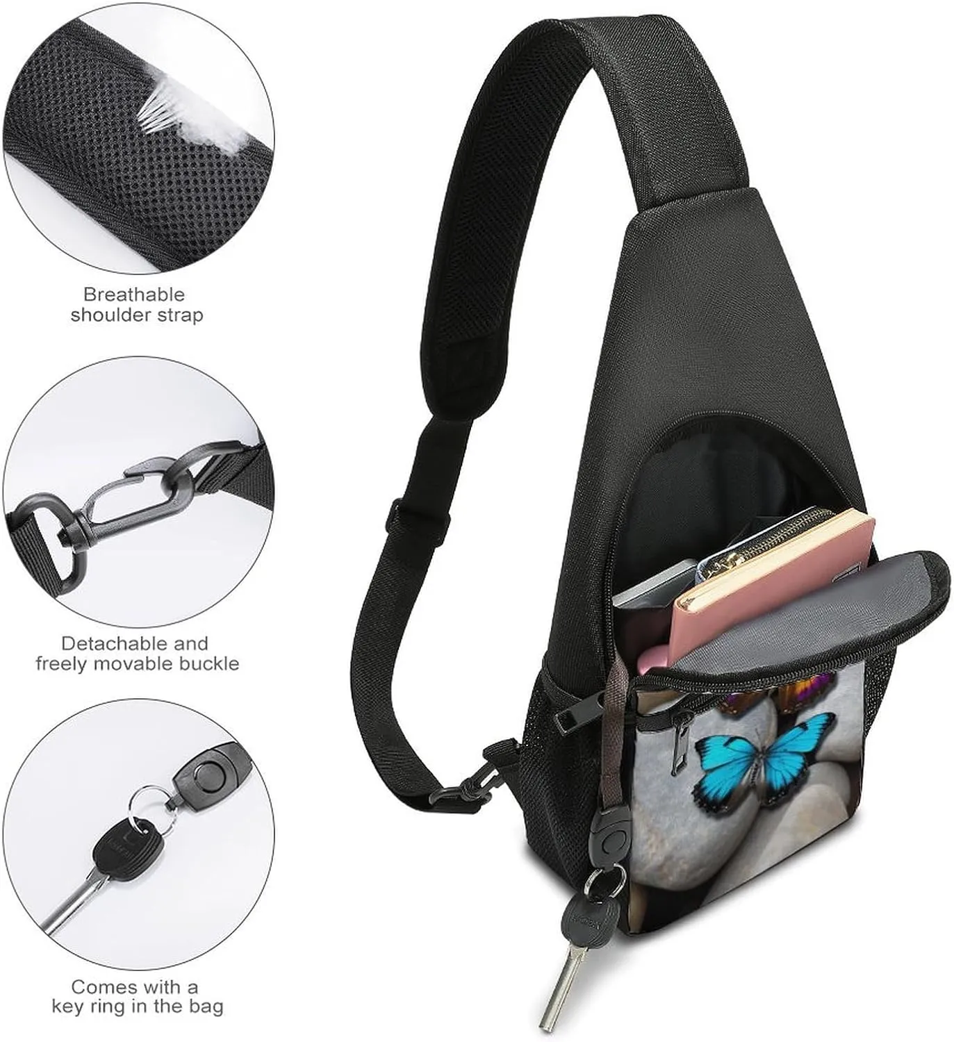 Crossbody Bag for Women Men Sling Bag Colorful Buttons Chest Bag Crossbody Adjustable Shoulder Bag