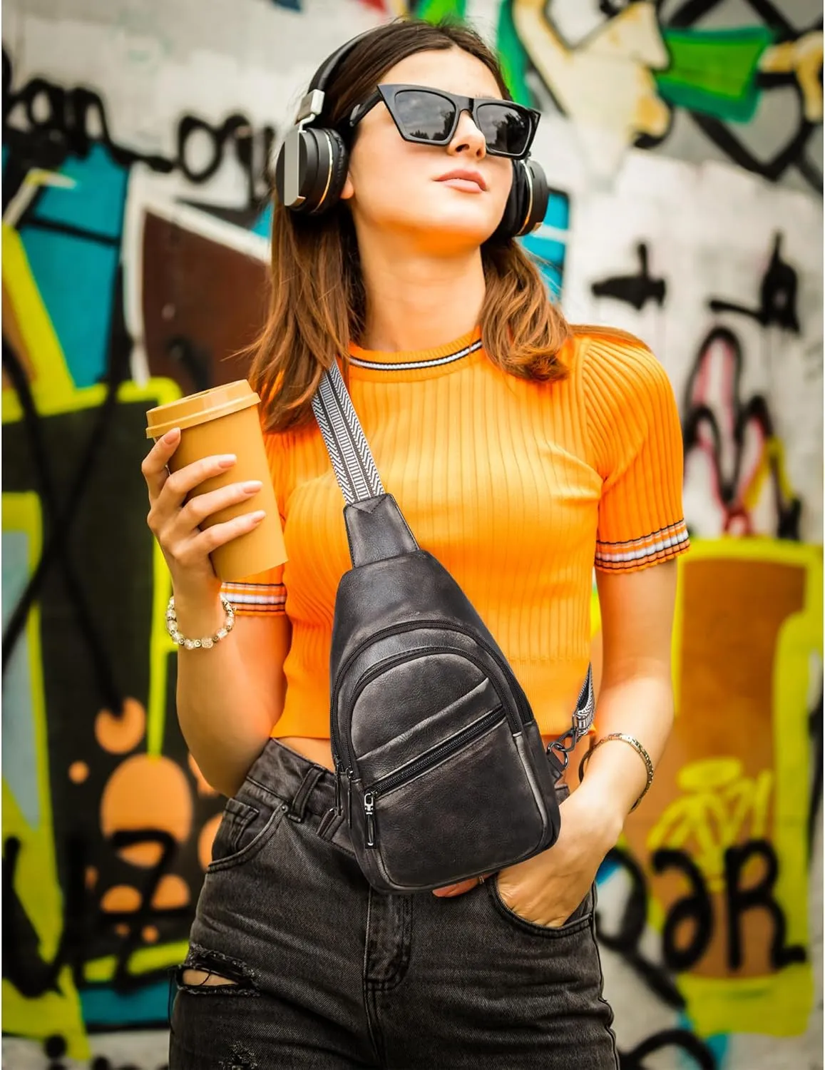Crossbody Bags for Women Men Sling Bag 5 Pockets Fanny Pack Sling Backpack Chest Daypack Travel Purse Anti Theft