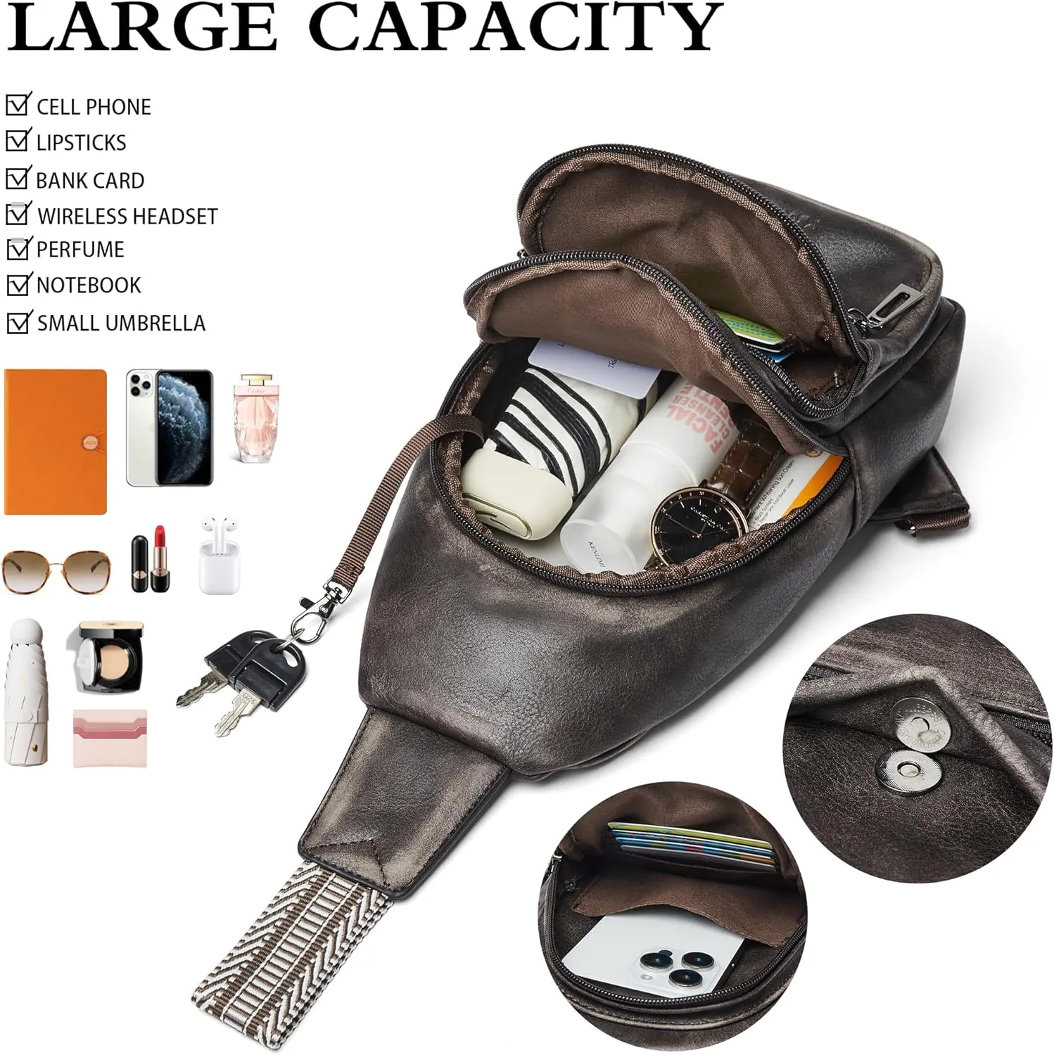Crossbody Bags for Women Men Sling Bag 5 Pockets Fanny Pack Sling Backpack Chest Daypack Travel Purse Anti Theft