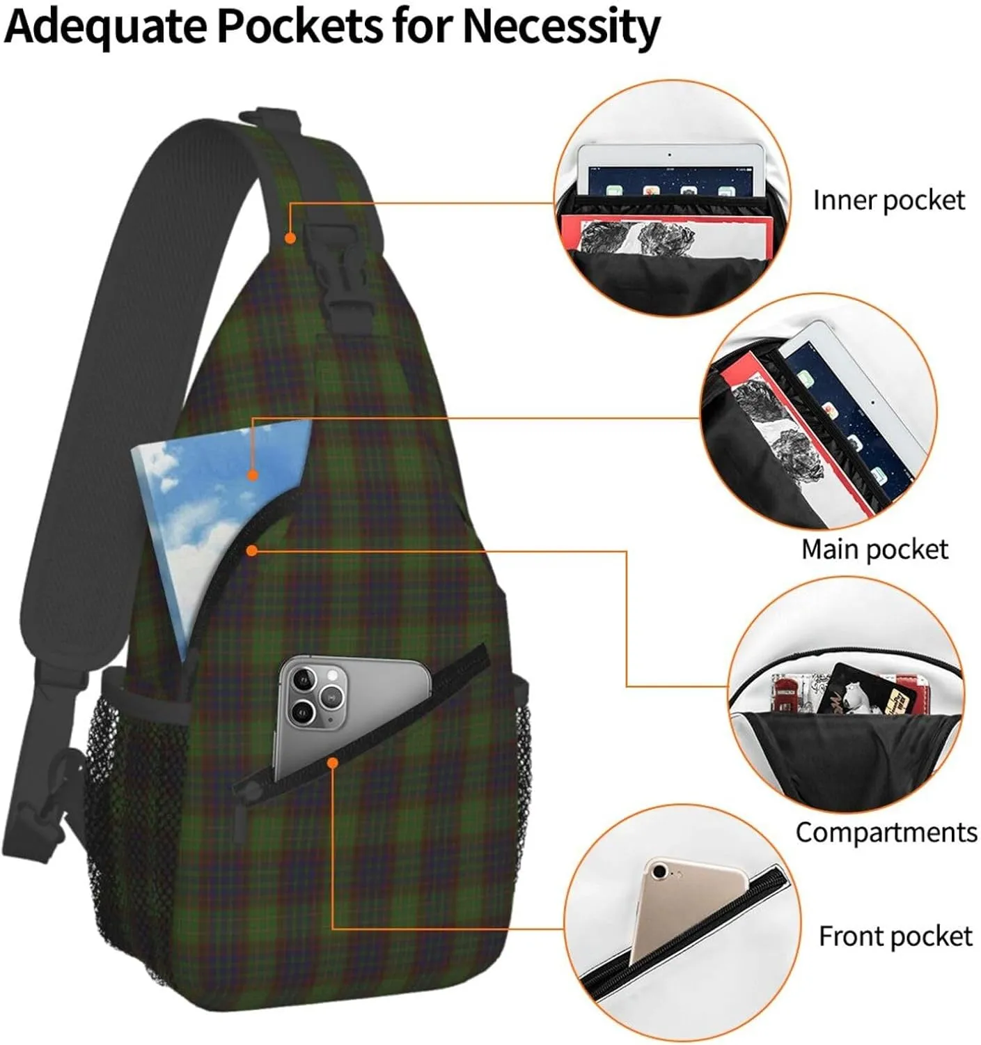 Crossbody Sling Backpack Clan Cunningham Hunting Modern Tartan Shoulder Chest Bag Daypack for Traveling Sport