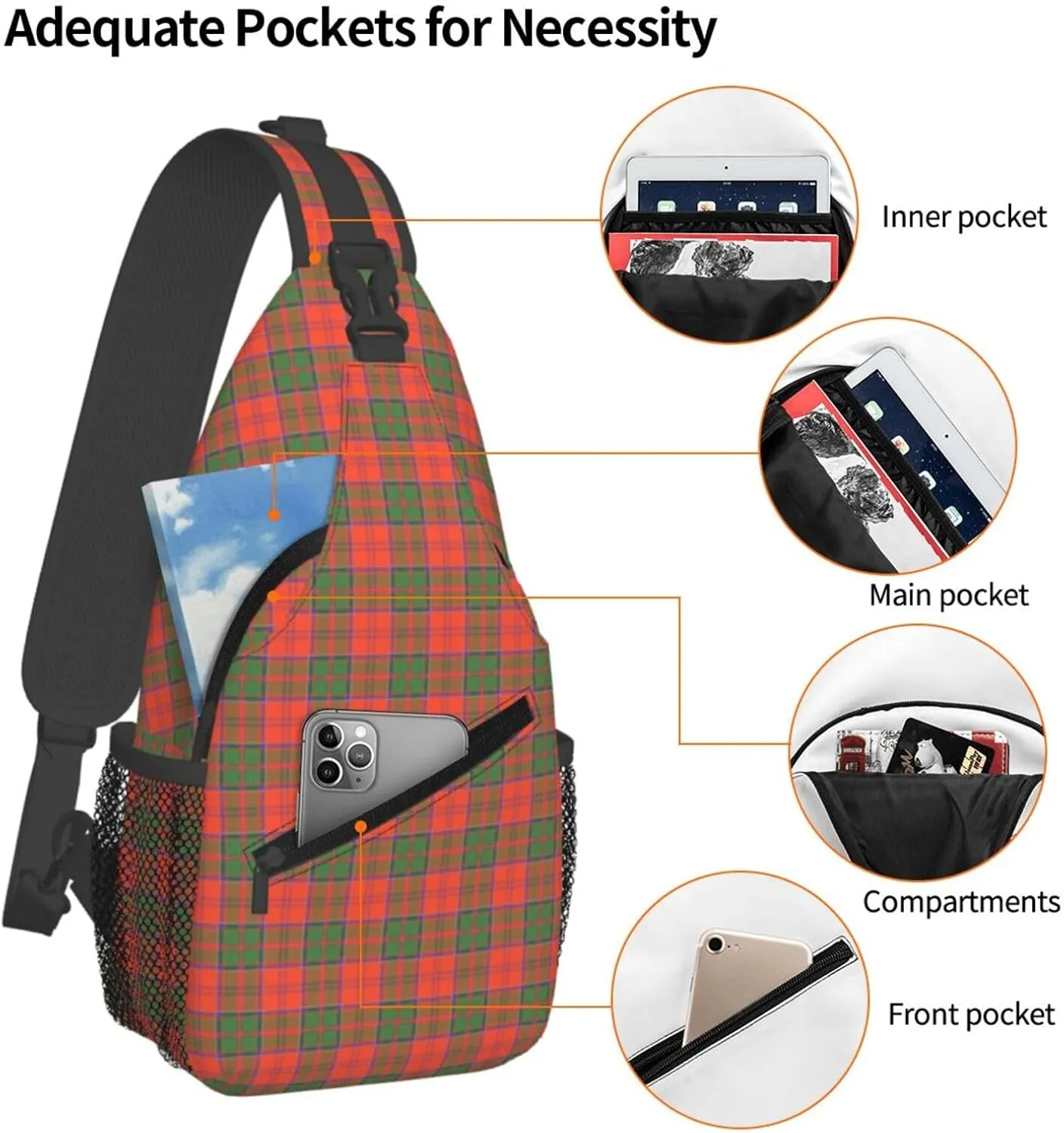 Crossbody Sling Backpack Clan Grant Ancient Tartan Shoulder Chest Bag Daypack for Traveling Sport