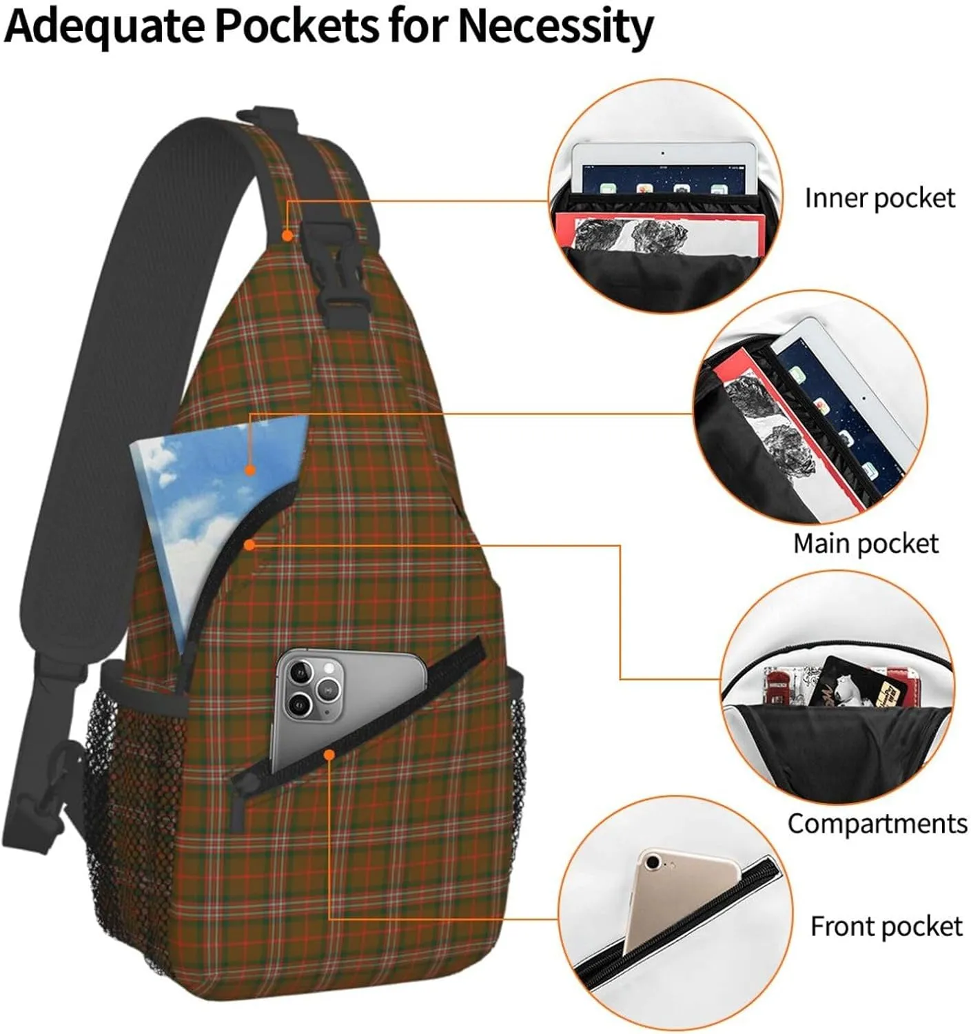 Crossbody Sling Backpack Clan Scott Brown Modern Tartan Shoulder Chest Bag Daypack for Traveling Sport