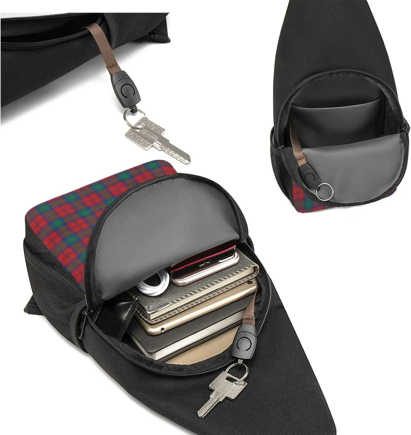 Crossbody Sling Backpack Lindsay Modern Tartan Shoulder Chest Bag Daypack for Traveling Sport
