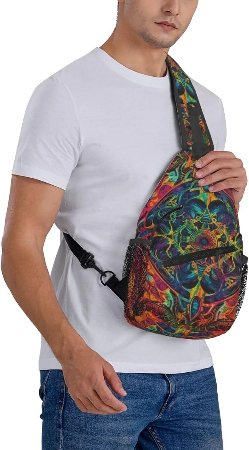Crossbody Sling Backpack Sling Bag For Men Women Cross Chest Bag Shoulder Bag Colorful Tie-Dye Print Travel Hiking Daypack