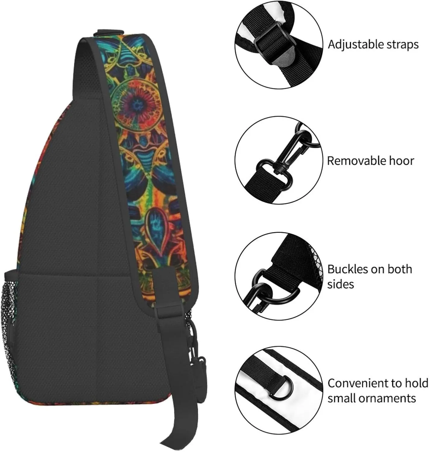Crossbody Sling Backpack Sling Bag For Men Women Cross Chest Bag Shoulder Bag Colorful Tie-Dye Print Travel Hiking Daypack