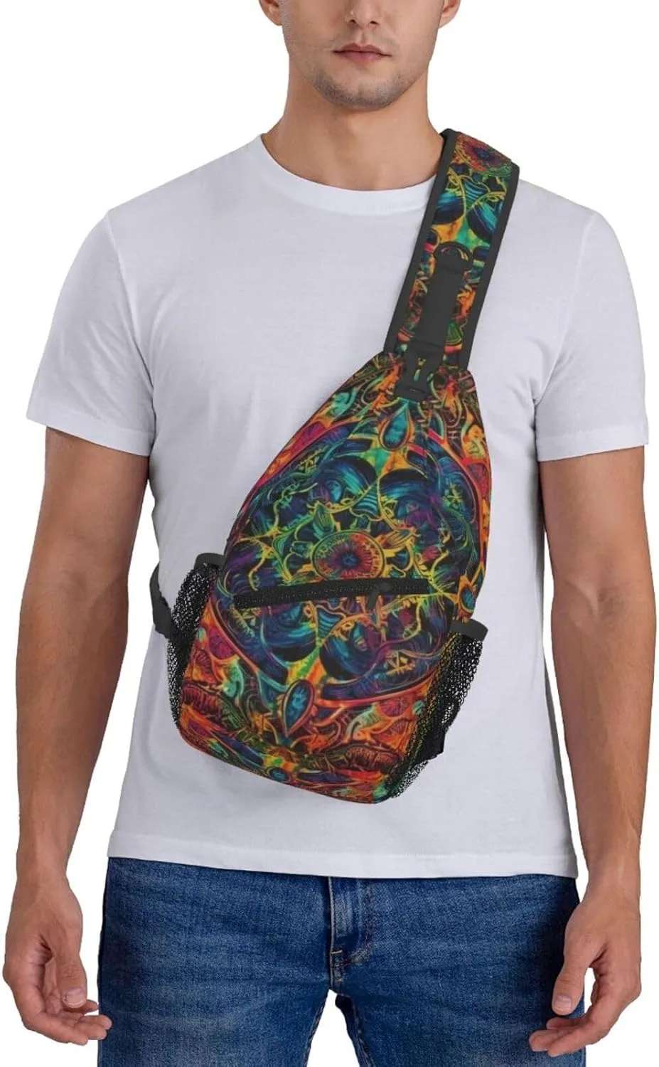 Crossbody Sling Backpack Sling Bag For Men Women Cross Chest Bag Shoulder Bag Colorful Tie-Dye Print Travel Hiking Daypack