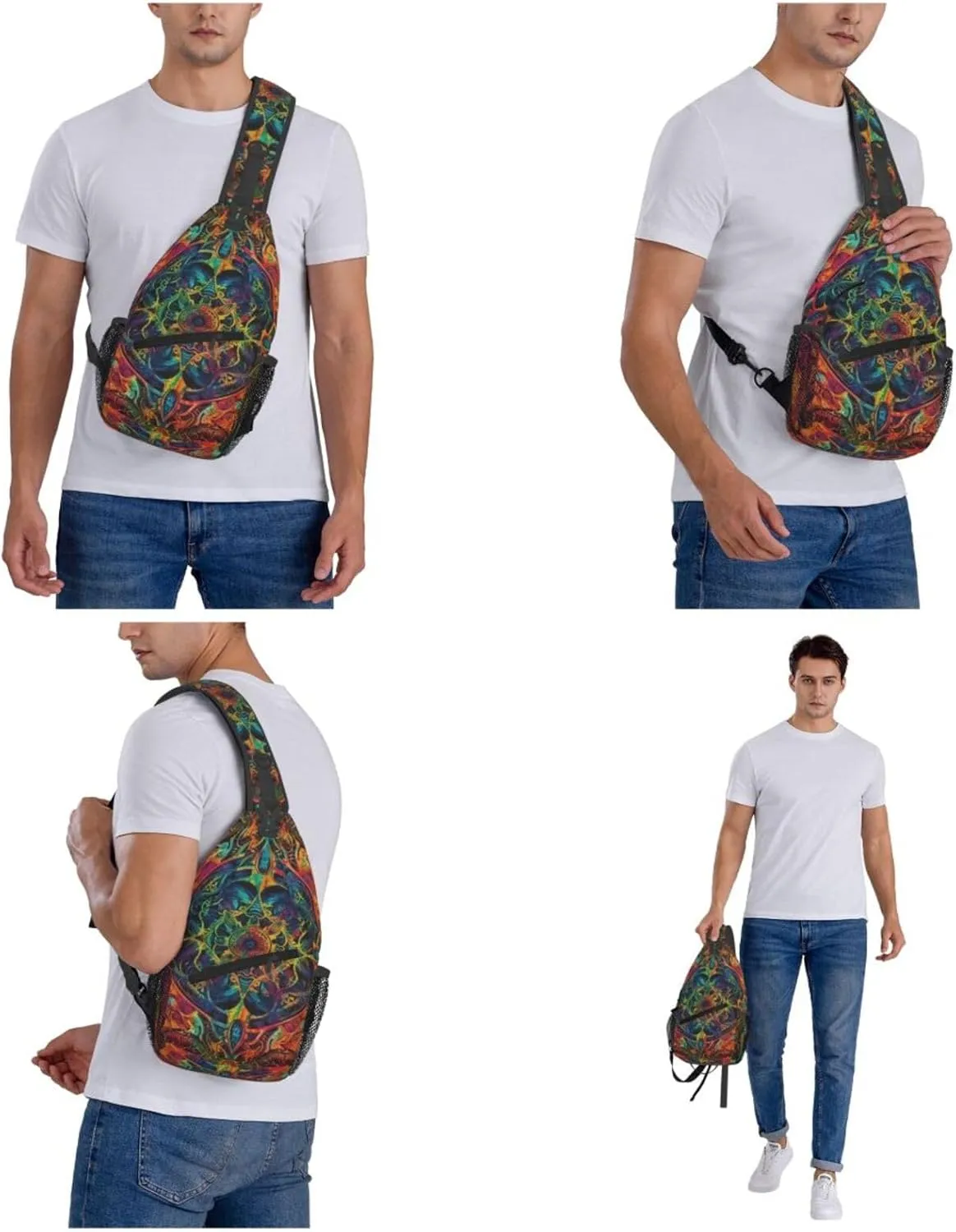 Crossbody Sling Backpack Sling Bag For Men Women Cross Chest Bag Shoulder Bag Colorful Tie-Dye Print Travel Hiking Daypack