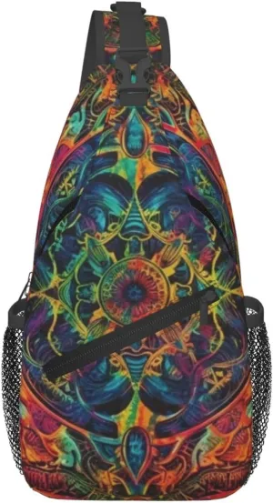 Crossbody Sling Backpack Sling Bag For Men Women Cross Chest Bag Shoulder Bag Colorful Tie-Dye Print Travel Hiking Daypack