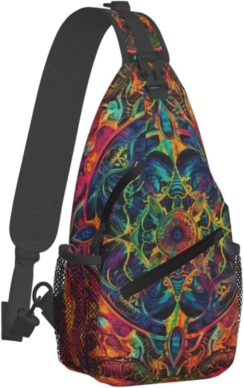 Crossbody Sling Backpack Sling Bag For Men Women Cross Chest Bag Shoulder Bag Colorful Tie-Dye Print Travel Hiking Daypack