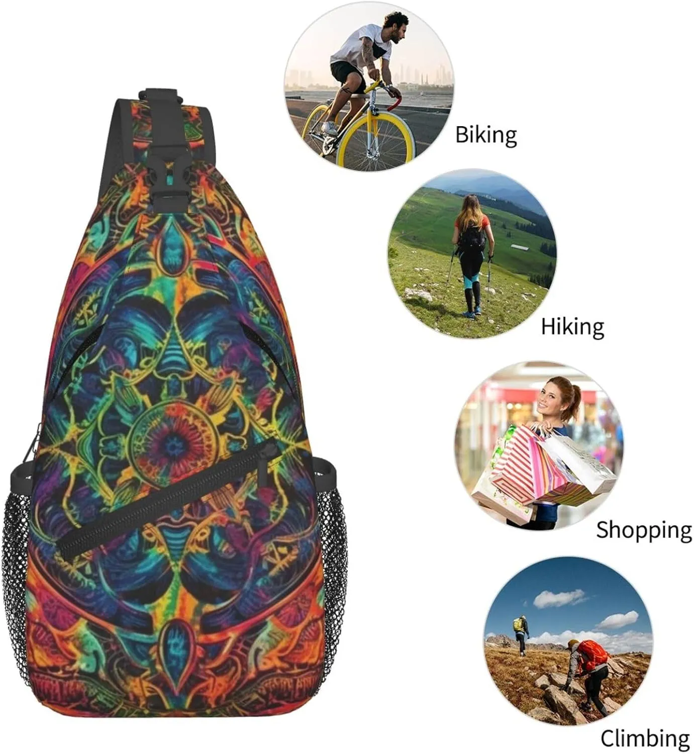 Crossbody Sling Backpack Sling Bag For Men Women Cross Chest Bag Shoulder Bag Colorful Tie-Dye Print Travel Hiking Daypack
