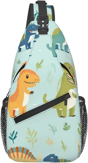 Crossbody Sling Backpack Sling Bag For Men Women Cross Chest Bag Shoulder Bag Dinosaur Print Travel Hiking Daypack