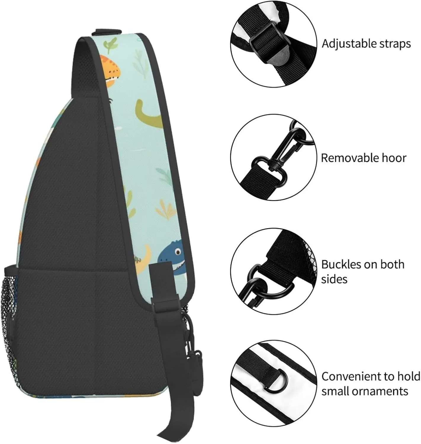 Crossbody Sling Backpack Sling Bag For Men Women Cross Chest Bag Shoulder Bag Dinosaur Print Travel Hiking Daypack