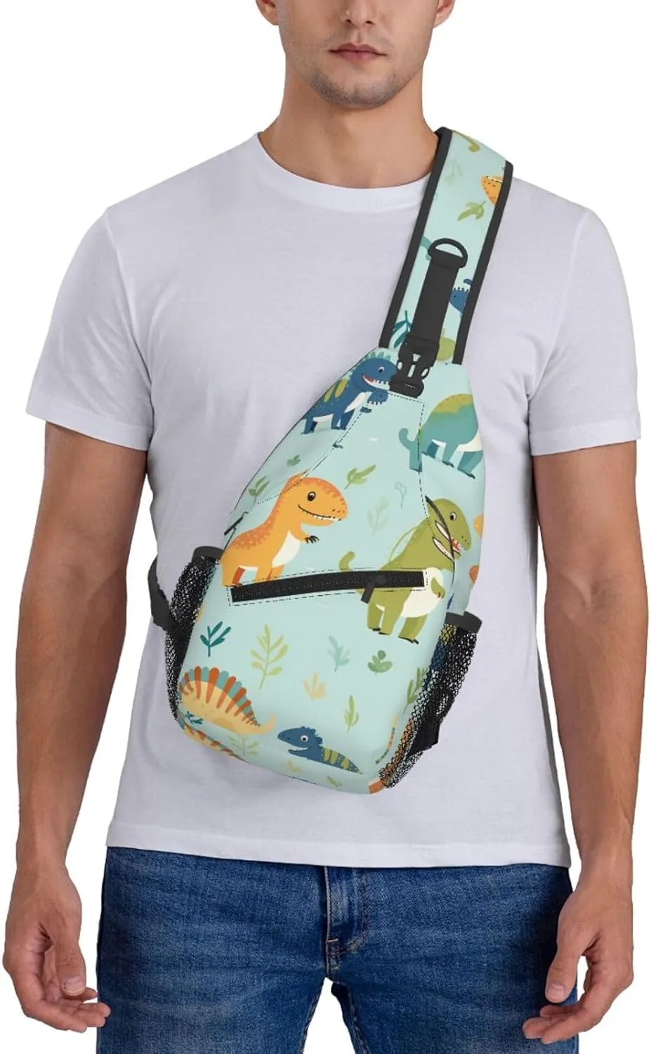 Crossbody Sling Backpack Sling Bag For Men Women Cross Chest Bag Shoulder Bag Dinosaur Print Travel Hiking Daypack
