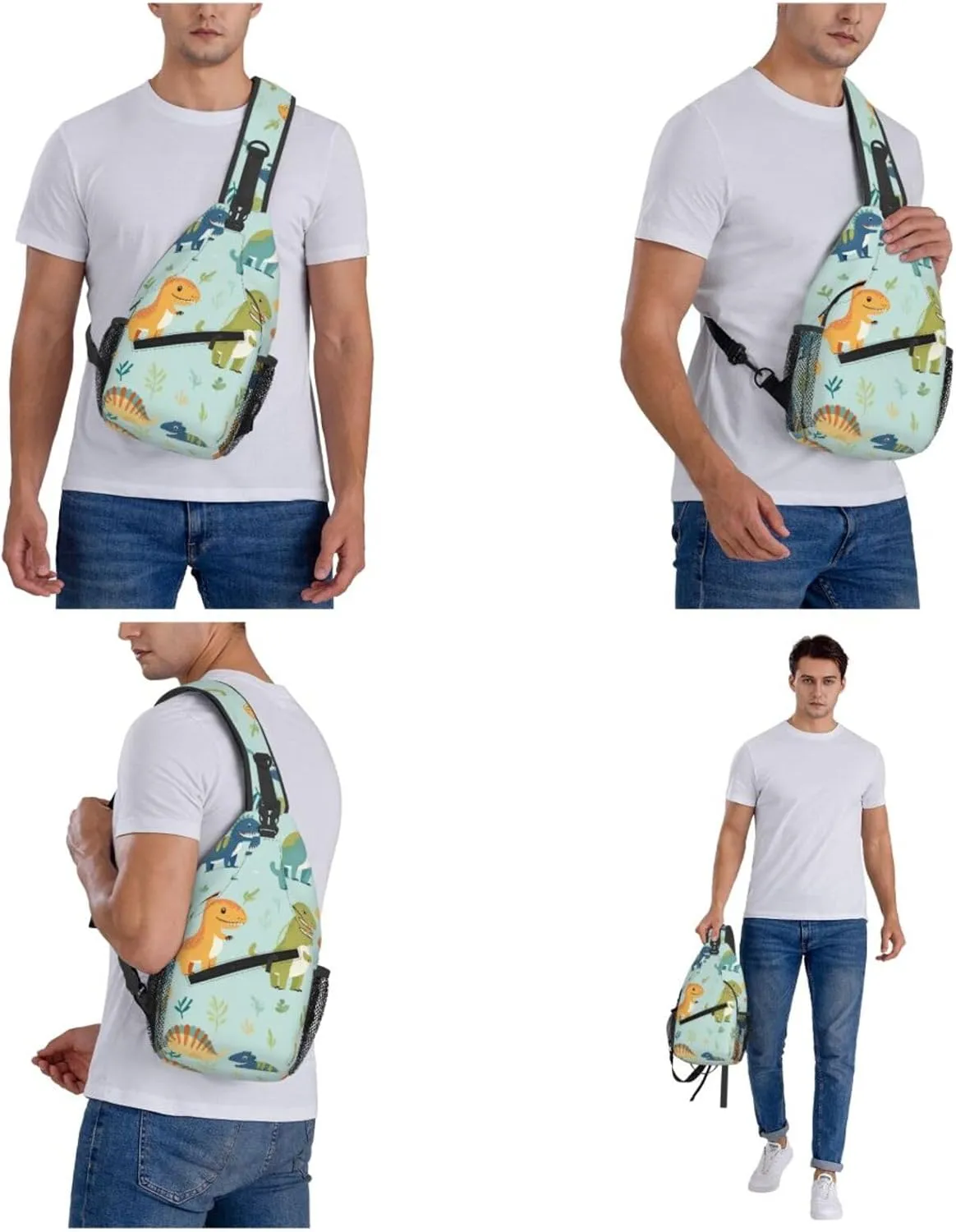 Crossbody Sling Backpack Sling Bag For Men Women Cross Chest Bag Shoulder Bag Dinosaur Print Travel Hiking Daypack