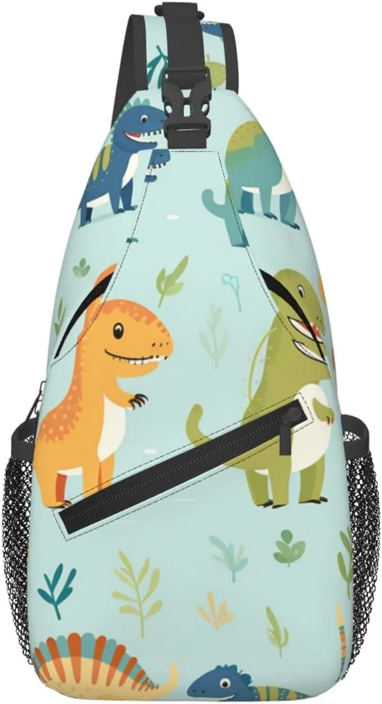 Crossbody Sling Backpack Sling Bag For Men Women Cross Chest Bag Shoulder Bag Dinosaur Print Travel Hiking Daypack