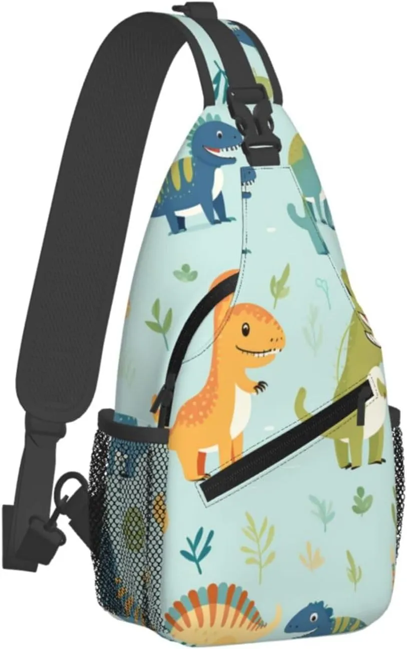 Crossbody Sling Backpack Sling Bag For Men Women Cross Chest Bag Shoulder Bag Dinosaur Print Travel Hiking Daypack