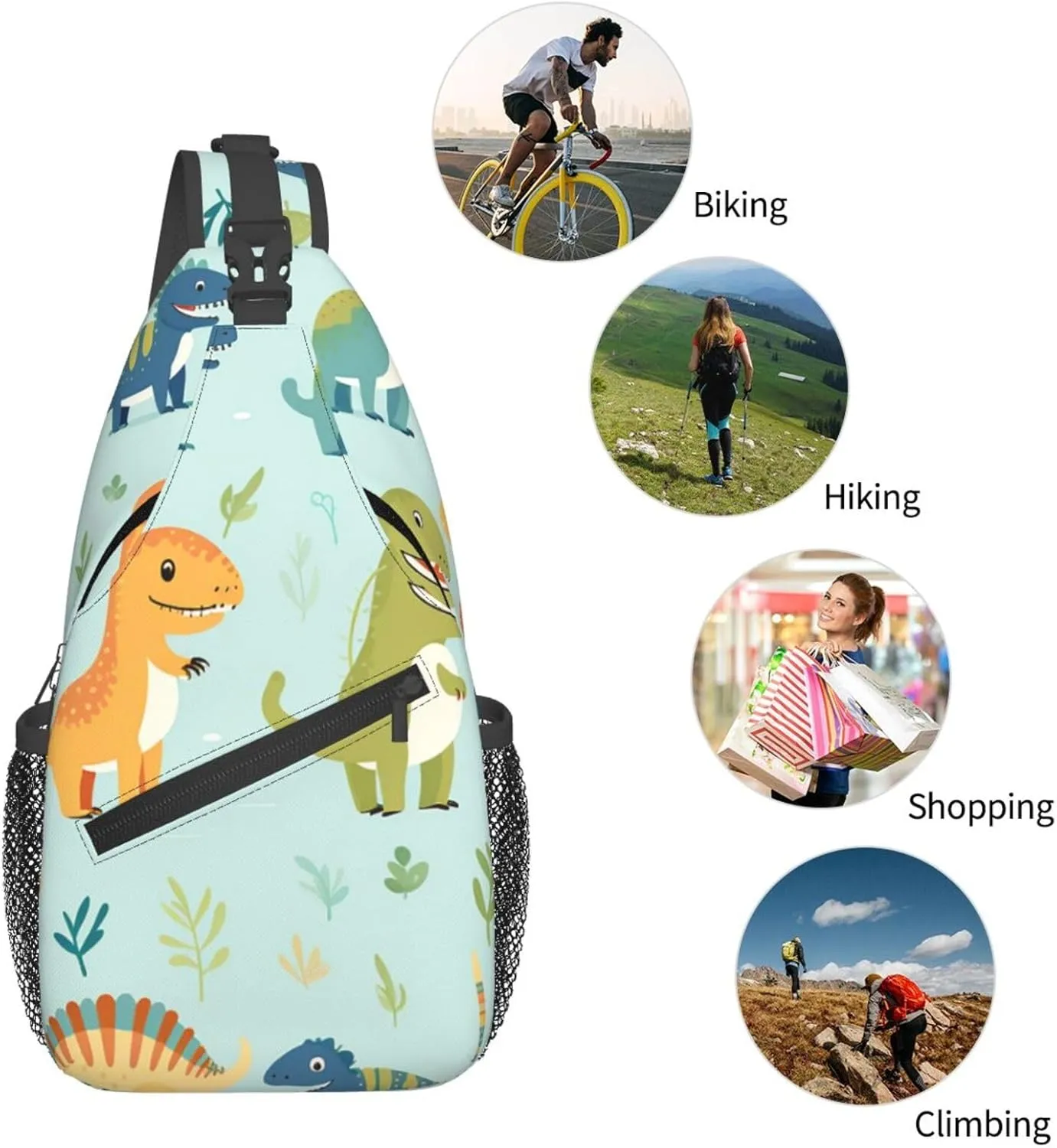 Crossbody Sling Backpack Sling Bag For Men Women Cross Chest Bag Shoulder Bag Dinosaur Print Travel Hiking Daypack