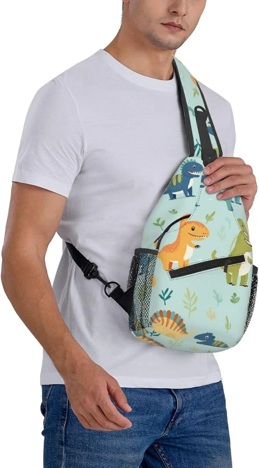 Crossbody Sling Backpack Sling Bag For Men Women Cross Chest Bag Shoulder Bag Dinosaur Print Travel Hiking Daypack