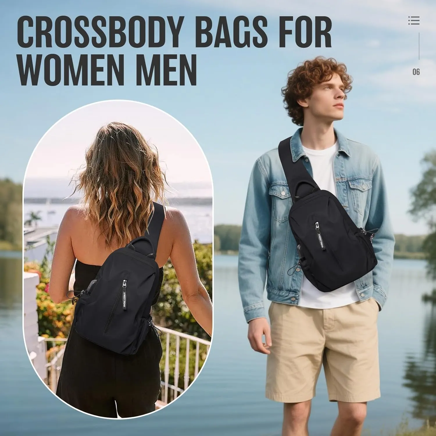 Crossbody Sling Backpack Waterproof Sling Bag for Men Women Travel Hiking Chest Bag Daypack Multipurpose Cross Body Fanny Pack, Black