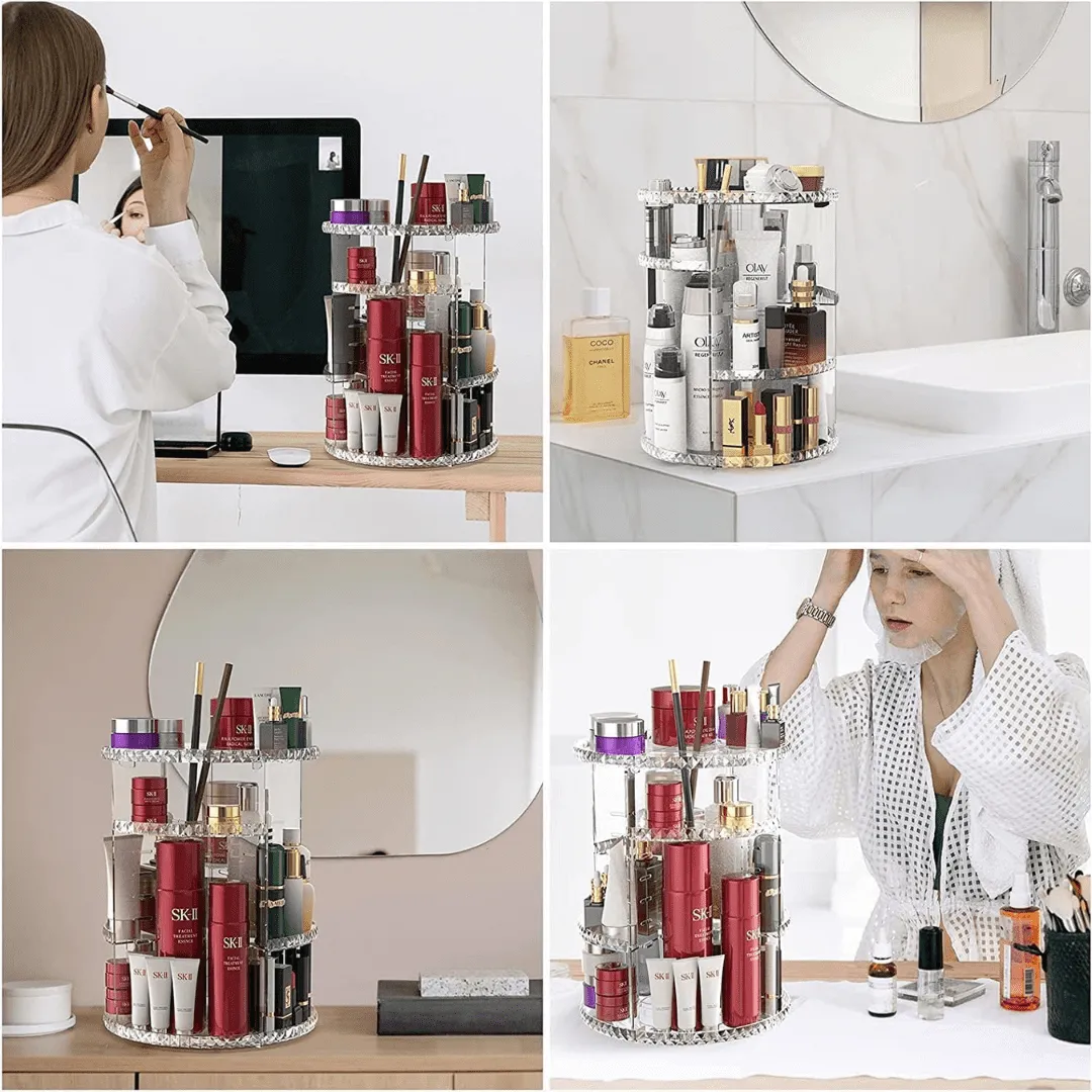 Crystal Acrylic Rotating Cosmetic Organizer Holder