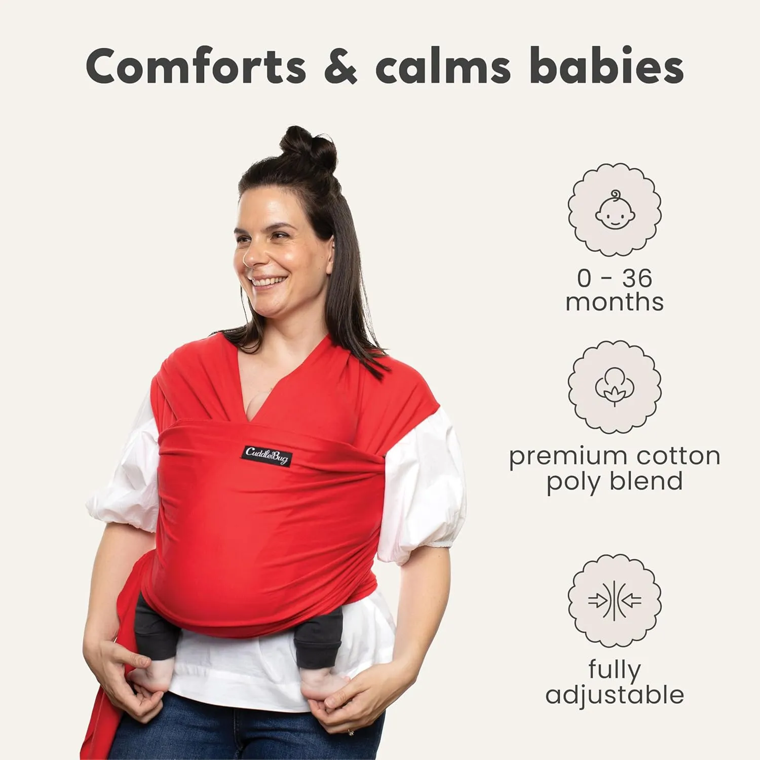 CuddleBug Baby Wrap Sling   Carrier - Newborns & Toddlers up to 36 lbs - Hands Free - Gentle, Stretch Fabric - Ideal for Baby Showers - One Size Fits All (Red)