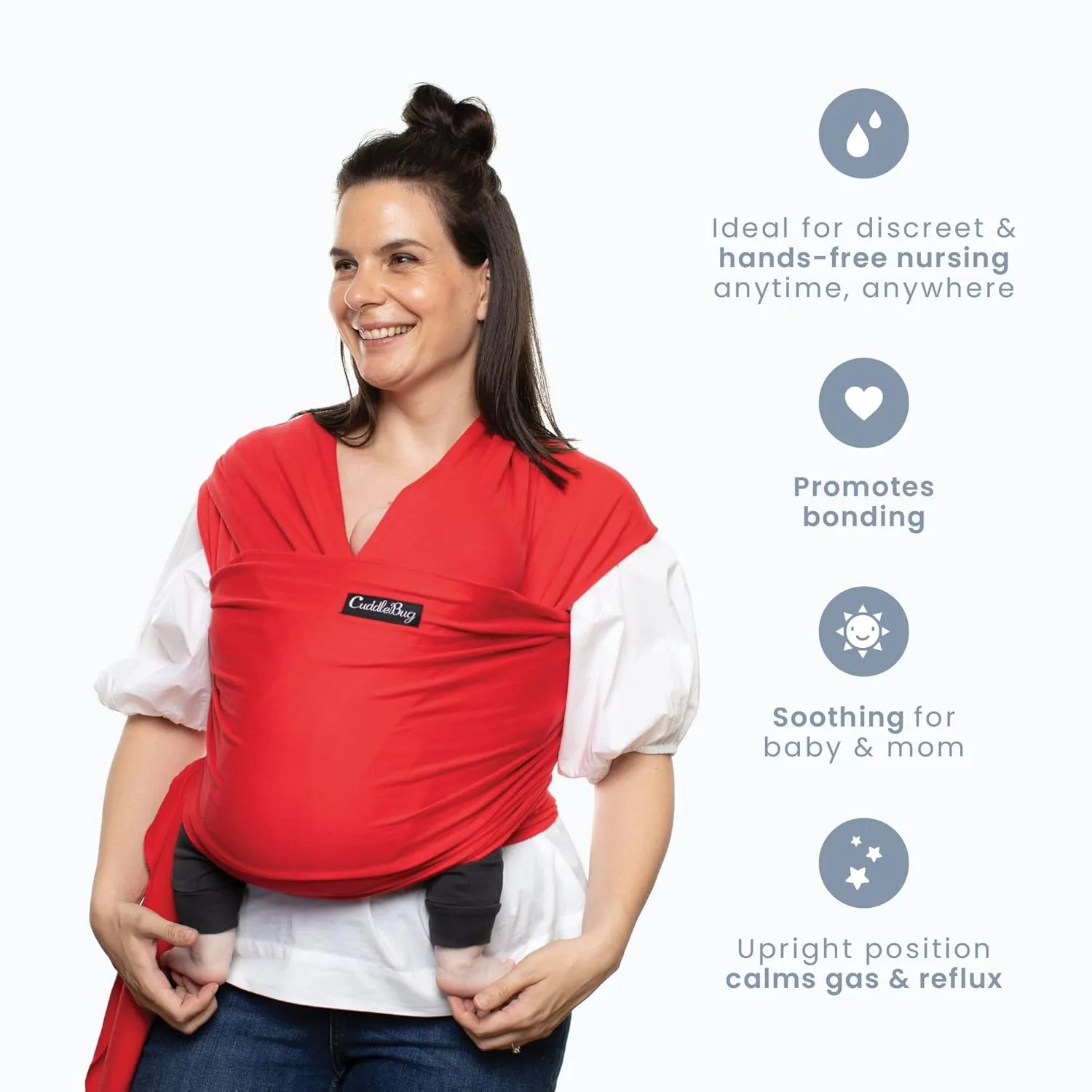 CuddleBug Baby Wrap Sling   Carrier - Newborns & Toddlers up to 36 lbs - Hands Free - Gentle, Stretch Fabric - Ideal for Baby Showers - One Size Fits All (Red)