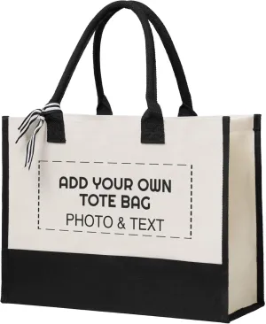 Custom Canvas Tote Bag for Women, Personalized Photo Text Present Bag, Suitable for Wedding, Birthday, Beach, Holiday, is a Great Gift for Women, Mom, Teachers, Friends, Bridesmaids