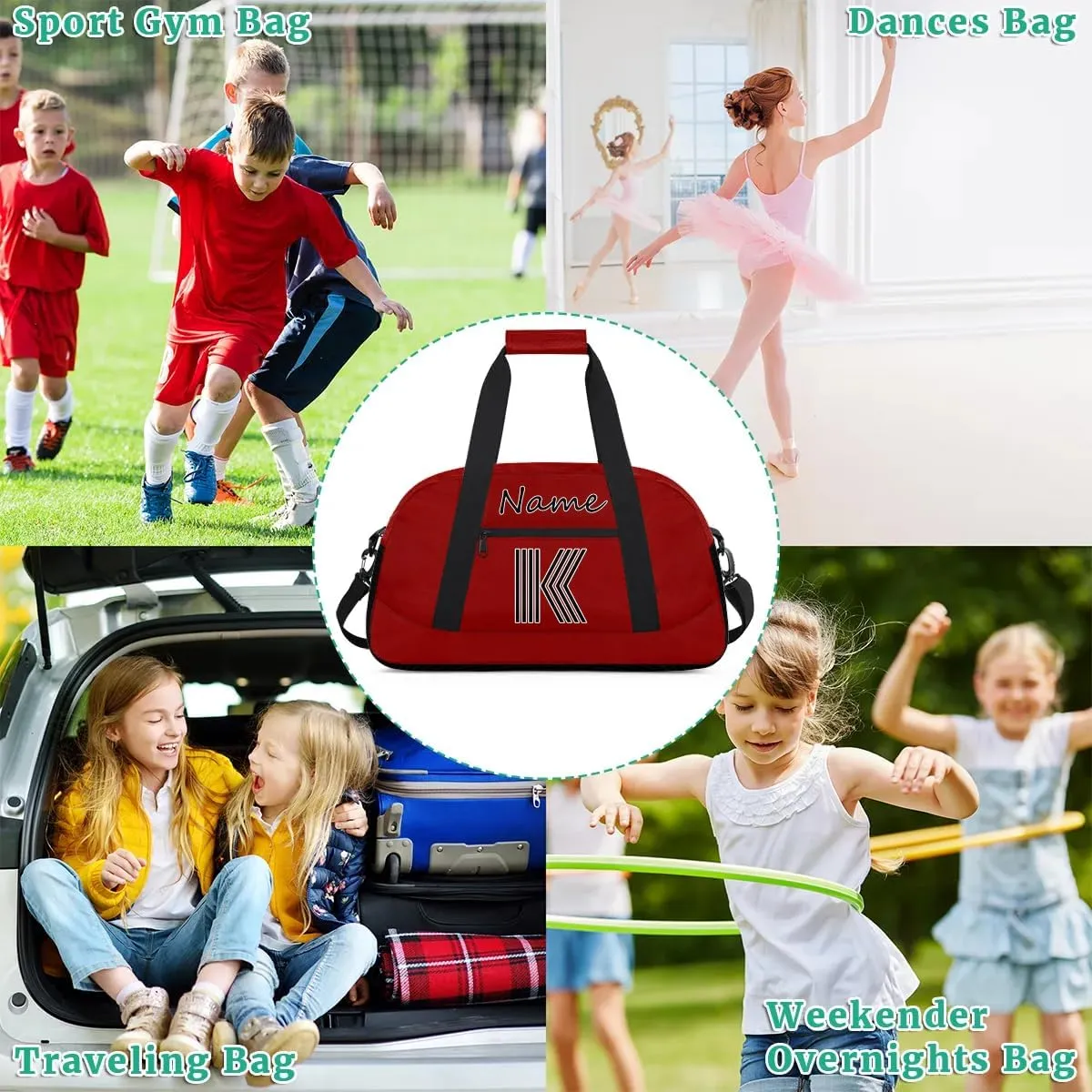 Custom Gym Bag for Women Men, Personalized Initial Duffel Bag with Name, Small Sports Gym Bag Travel Duffle Bag Weekender Carry On Overnight Bags Dark Red
