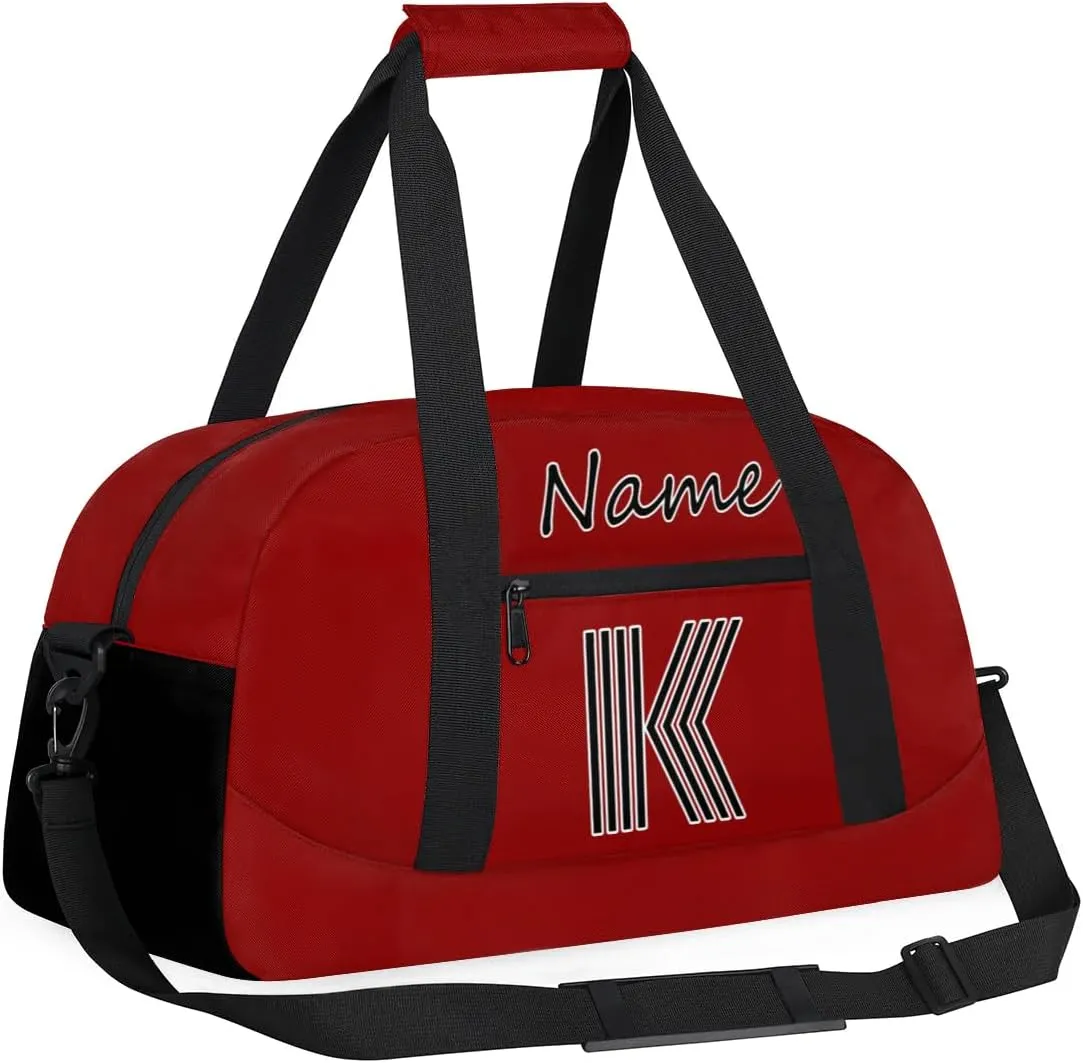 Custom Gym Bag for Women Men, Personalized Initial Duffel Bag with Name, Small Sports Gym Bag Travel Duffle Bag Weekender Carry On Overnight Bags Dark Red