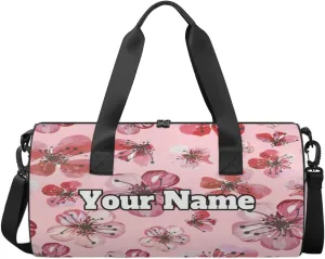 Custom Gym Bag for Women Men with Name, Personalized Cherry Duffel Bag for Sports, Waterproof Dance Bag, Lightweight Carryon Gym Bag, Flower