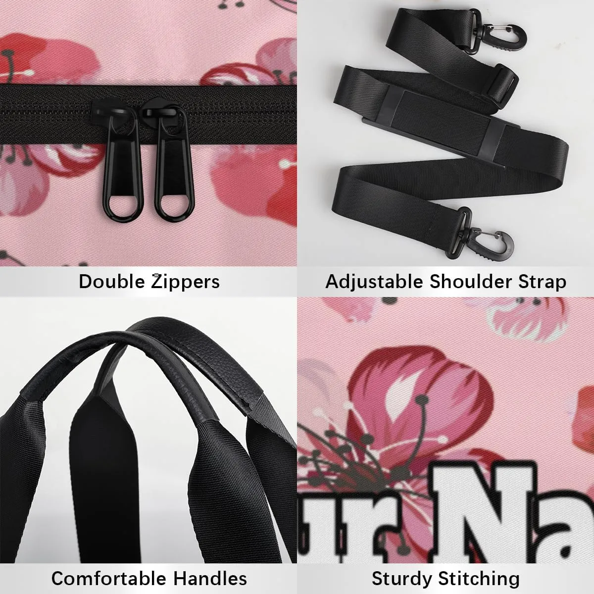 Custom Gym Bag for Women Men with Name, Personalized Cherry Duffel Bag for Sports, Waterproof Dance Bag, Lightweight Carryon Gym Bag, Flower