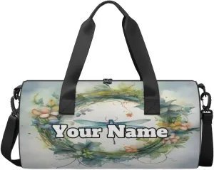 Custom Gym Bag for Women Men with Name, Personalized Dragonfly Duffel Bag for Sports, Waterproof Dance Bag, Lightweight Carryon Gym Bag, Watercolor Flowers