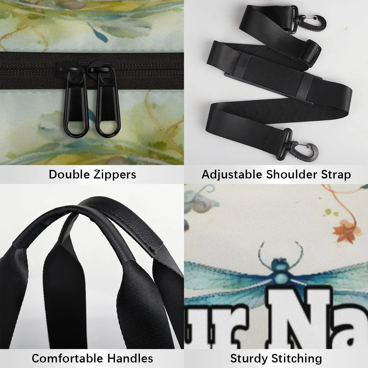 Custom Gym Bag for Women Men with Name, Personalized Dragonfly Duffel Bag for Sports, Waterproof Dance Bag, Lightweight Carryon Gym Bag, Watercolor Flowers
