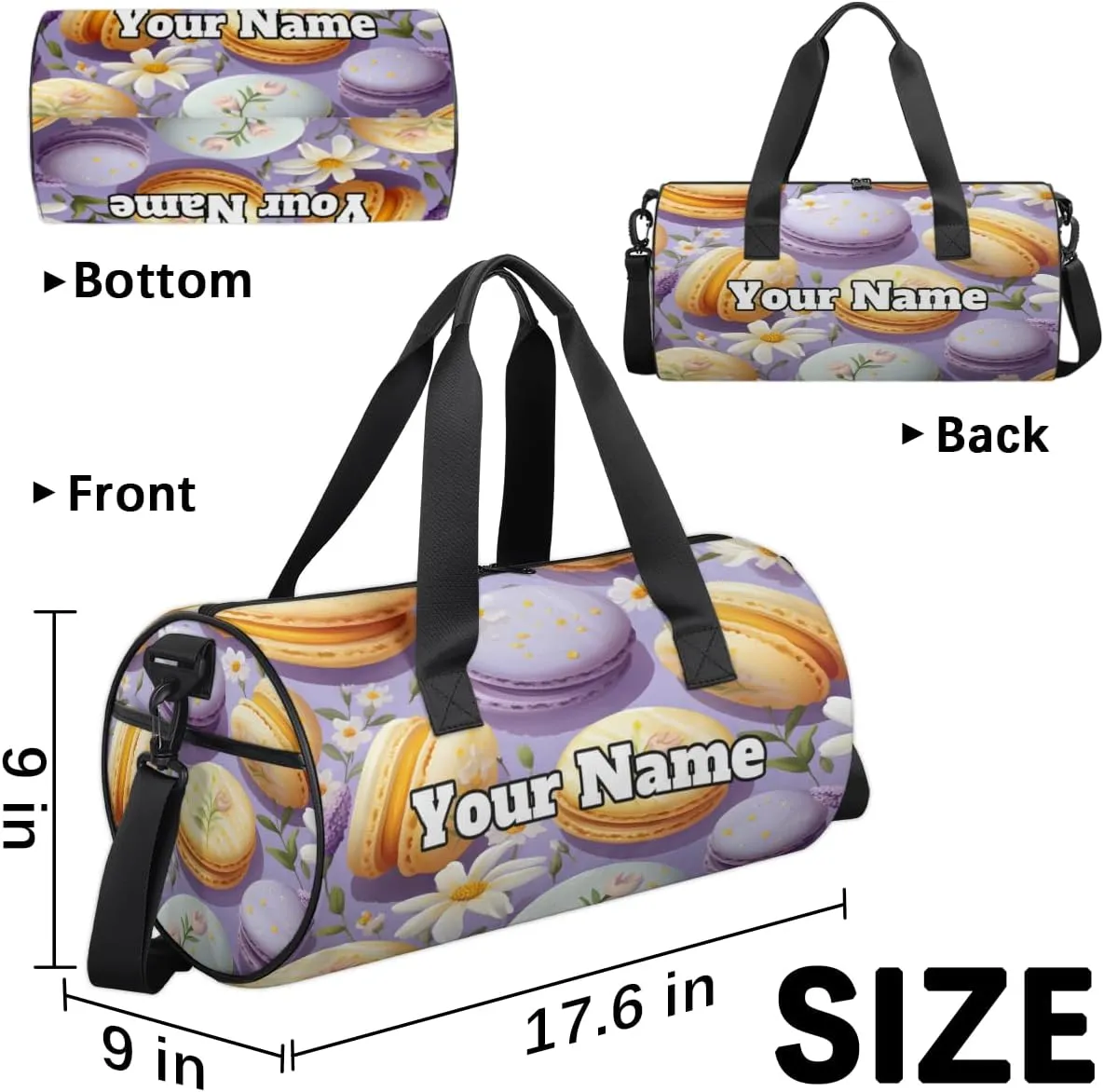 Custom Gym Bag for Women Men with Name, Personalized Macaroon Duffel Bag for Sports, Waterproof Dance Bag, Lightweight Carryon Gym Bag, Daisy