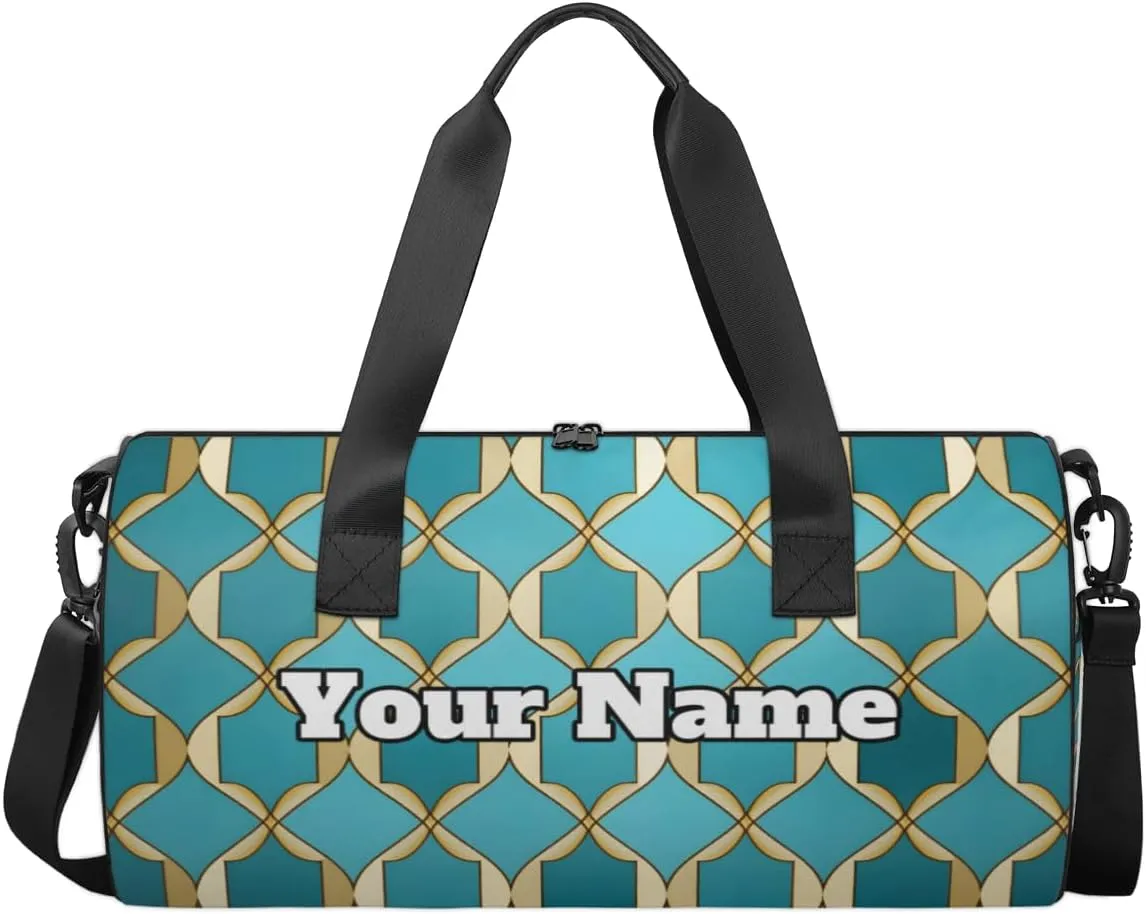 Custom Gym Bag for Women Men with Name, Personalized Rhombus Pattern Duffel Bag for Sports, Waterproof Dance Bag, Lightweight Carryon Gym Bag, Geometry