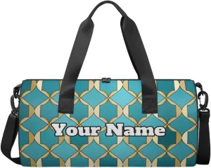 Custom Gym Bag for Women Men with Name, Personalized Rhombus Pattern Duffel Bag for Sports, Waterproof Dance Bag, Lightweight Carryon Gym Bag, Geometry