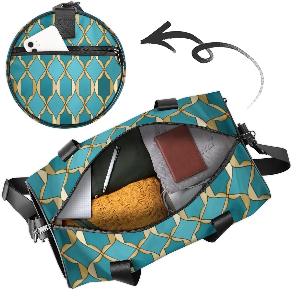 Custom Gym Bag for Women Men with Name, Personalized Rhombus Pattern Duffel Bag for Sports, Waterproof Dance Bag, Lightweight Carryon Gym Bag, Geometry