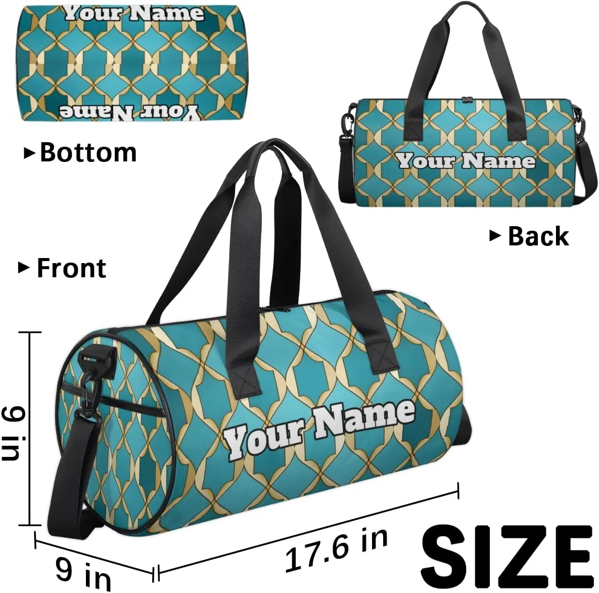 Custom Gym Bag for Women Men with Name, Personalized Rhombus Pattern Duffel Bag for Sports, Waterproof Dance Bag, Lightweight Carryon Gym Bag, Geometry