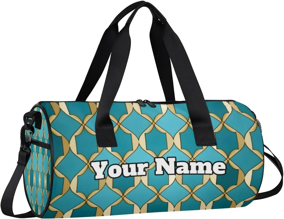 Custom Gym Bag for Women Men with Name, Personalized Rhombus Pattern Duffel Bag for Sports, Waterproof Dance Bag, Lightweight Carryon Gym Bag, Geometry