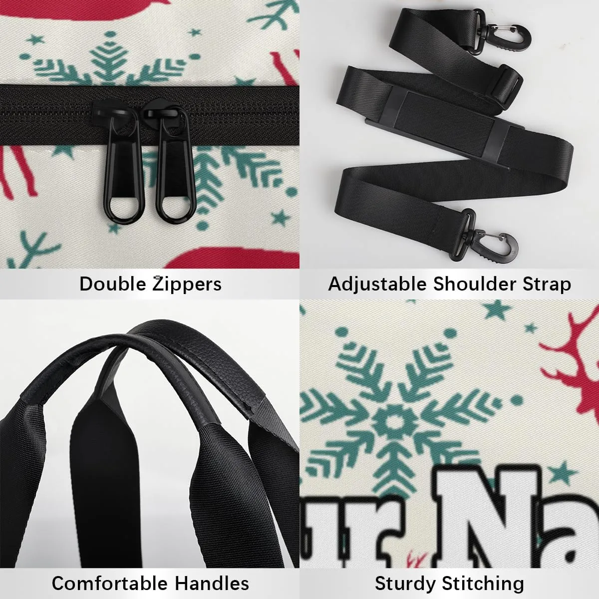 Custom Gym Bag for Women Men with Name, Personalized Snowflake Elk Duffel Bag for Sports, Waterproof Dance Bag, Lightweight Carryon Gym Bag, Christmas