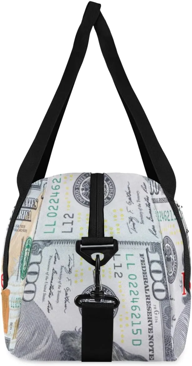 Custom Name Small Kids Overnighter Duffle Bag for Boys Girls 100 Dollar Bill Money Personalized Lightweight Gym Sports Duffle Bag Travel Weekender Tote Carry on Bag Customized Kids Gifts