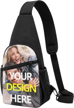 Custom Sling Bag, Personalized Crossbody Shoulder Backpack with Image Text, Customized Walking Cycling Travel Chest Pack for Men Women