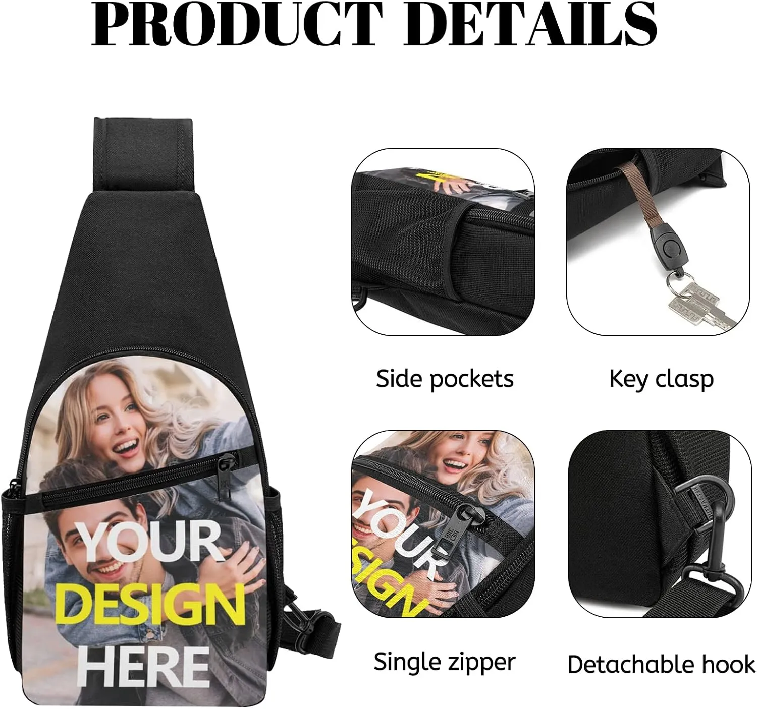 Custom Sling Bag, Personalized Crossbody Shoulder Backpack with Image Text, Customized Walking Cycling Travel Chest Pack for Men Women