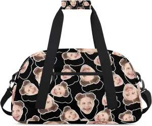 Custom Sport Duffel Bag with Face Picture, Small Gym Bag for Women Personalized Face Travel Duffle Bag Carry On Weekender Bag Overnight Tote Training Workout Bag