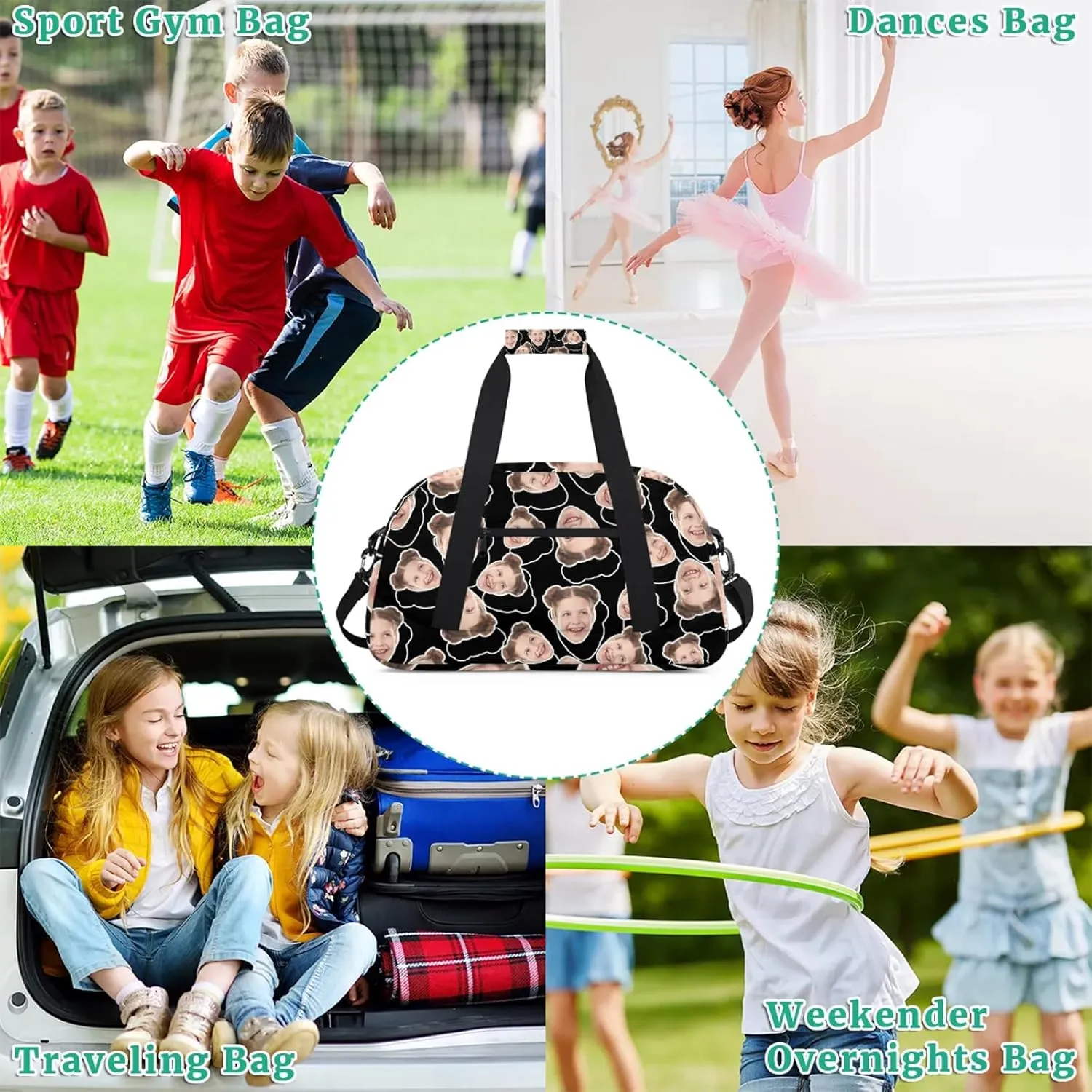 Custom Sport Duffel Bag with Face Picture, Small Gym Bag for Women Personalized Face Travel Duffle Bag Carry On Weekender Bag Overnight Tote Training Workout Bag