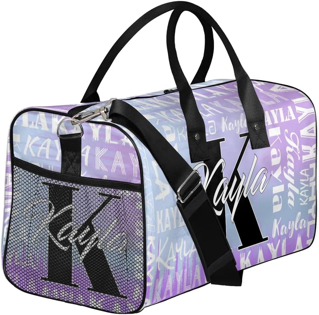Custom Travel Bag, Personalized Duffle Bag with Initials Name, Sports Dance Gym Tote Bags Weekender Overnight Bag for Women Men, Gradient Blue-Purple